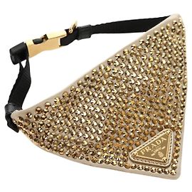 PRADA Collar Dog Leash Satin Gold Auth 182053V Golden
