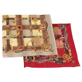 Céline CELINE Set de 2 pañuelos de algodón Rojo Beige Auth am11739A Roja Beige