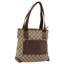 GUCCI GG Canvas Tote Bag Beige Silver 28893 Auth gh2075 Silvery Beige