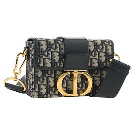 Borsa Christian Dior Trotter Canvas Oblique 30 Montaigne Navy Gold Auth 181920M D'oro Blu navy