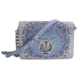 Bolsa de ombro em couro azul Pinko Azul