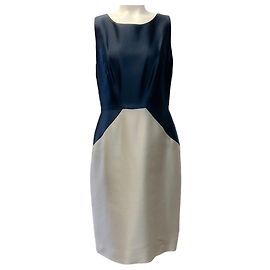 Vestido sem mangas Oscar de la Renta Azul marinho / Bege em Algodão / Seda Azul marinho