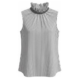 Top sin mangas de algodón elástico a rayas Blanco / Gris Carbón con Monili de Brunello Cucinelli Gris