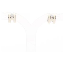 Hermès Brincos Mini Pop H Stud Prata Cru