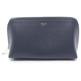 Céline Celine Navy Leather Handbag Pouch Navy blue