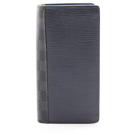 Cartera larga bi-fold Louis Vuitton Portefeuille Brazza Epi Damier Graphite Negro Azul marino