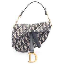 Christian Dior Dior Saddle Bag Oblique Bege Azul marinho