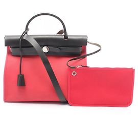 Hermès Hermes Herbag Zip PM 2-Way Handbag Black Red
