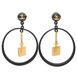 Pendientes de aro con motivo de frasco de perfume Chanel Coco Mark Negro Dorado