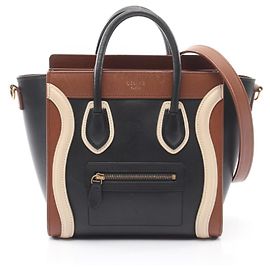 Céline Bolsa 2-Way Celine Luggage Nano Shopper Marrom Preto Cru