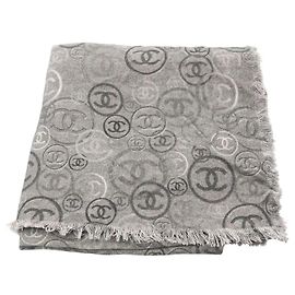 Chal de cachemira Chanel Coco Mark Castaño Negro