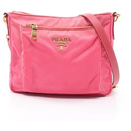 Bolsa de mão em nylon rosa e couro Saffiano Prada Rosa