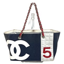 Borsa Tote CHANEL No. 5 Logo Rosso Blu navy