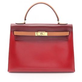 Hermès Bolsa Hermes Kelly 32 Tricolor Marrom Vermelho Outro Bordeaux
