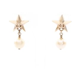Pendientes Chanel Coco Mark Star Blanco Dorado