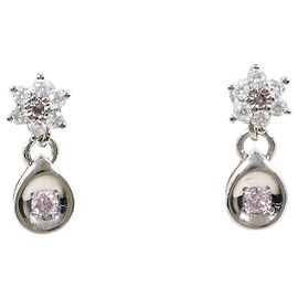 Autre Marque 18K White Gold Stud Earrings with Pink and White Diamonds Pink Golden