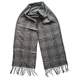 Cachecol de lã xadrez Guy Laroche Marrom Branco Cinza Bordeaux