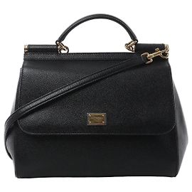 Dolce & Gabbana Sicily Dauphine Leather Handbag in Black Black