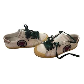 Saint Laurent Weiße Leder-Sneaker Weiß Grün Gold hardware