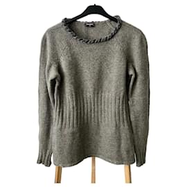 Chanel Kaschmirpullover Grau mit Perlenbesatz Grau