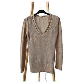 Hermès Pull en soie beige col en V Beige