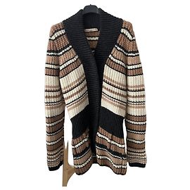 Cardigan Balenciaga rayé en laine et alpaga Marron Noir Blanc