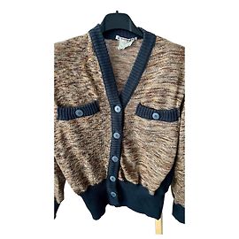 Saint Laurent Cardigã de lã marrom e azul marinho Marrom Azul escuro