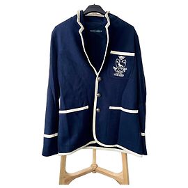 Blazer Ralph Lauren azul marinho com debrum branco e brasão Branco Azul