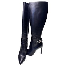 Louis Vuitton Black Leather Knee-High Heeled Boots Black