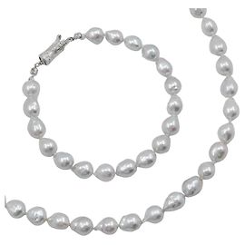 Autre Marque Conjunto de Colar e Pulseira 2 em 1 de Prata 925 e Pérolas Barrocas Prata