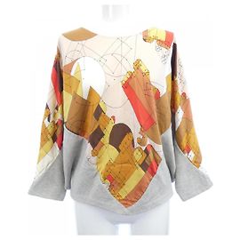 Hermès Top de seda, algodão e cashmere Twillaine Hermes Rosa Cinza Amarelo