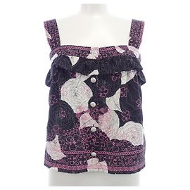 Top in seta Chanel Nero Rosa Bianco