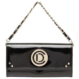 Dior Patent Leather Chain Wallet Black Golden