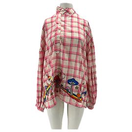 Autre Marque Rosa karierte Bluse mit Patchwork Pink