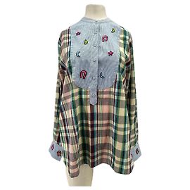 Autre Marque Blusa de cuadros y patchwork Azul