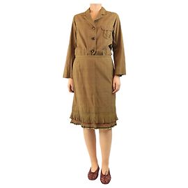 Autre Marque Set con giacca leggera e gonna in cotone kaki - taglia L Marrone