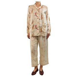 Autre Marque Set aus cremefarbenem Hemd und Hose mit Vogelprint - Größe L Roh