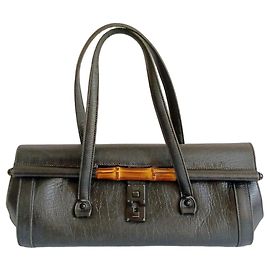 Gucci Bamboo Black Leather Handbag Black