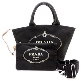 Prada Canapa PM Women's Handbag with Pouch Black