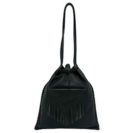 Sac cabas en cuir à franges Yves Saint Laurent Noir