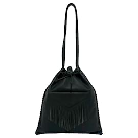 Yves Saint Laurent Fransen-Ledertote-Tasche Schwarz