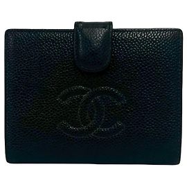 Chanel Black Grained Calfskin Bi-Fold Mini Wallet Black