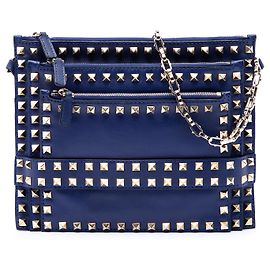 Borsa a tracolla Valentino in pelle blu Rockstud con tripla zip Blu Blu navy