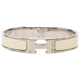 Pulsera Hermès Clic H en esmalte blanco estrecho PM Blanco Crudo