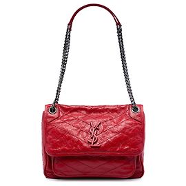 Saint Laurent Niki en piel de becerro arrugada roja tamaño Medium Roja