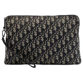 Pochette zippée A4 en toile Blue Oblique de Dior Bleu Bleu Marine