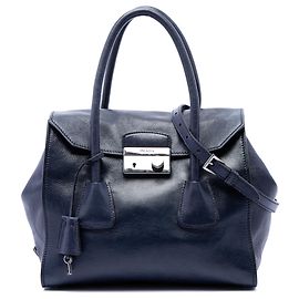 Sac à main Prada Blue Glace Calf Sound Lock Bleu Bleu Marine