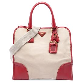 Bolsa Prada Beige Saffiano Trimmed Canvas Canapa Logo Bege