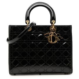 Dior Black Large Patent Cannage Lady Dior Noir