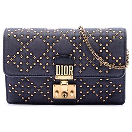 Dior Blue Denim Cannage Studded DiorAddict Wallet on Chain Blue Navy blue